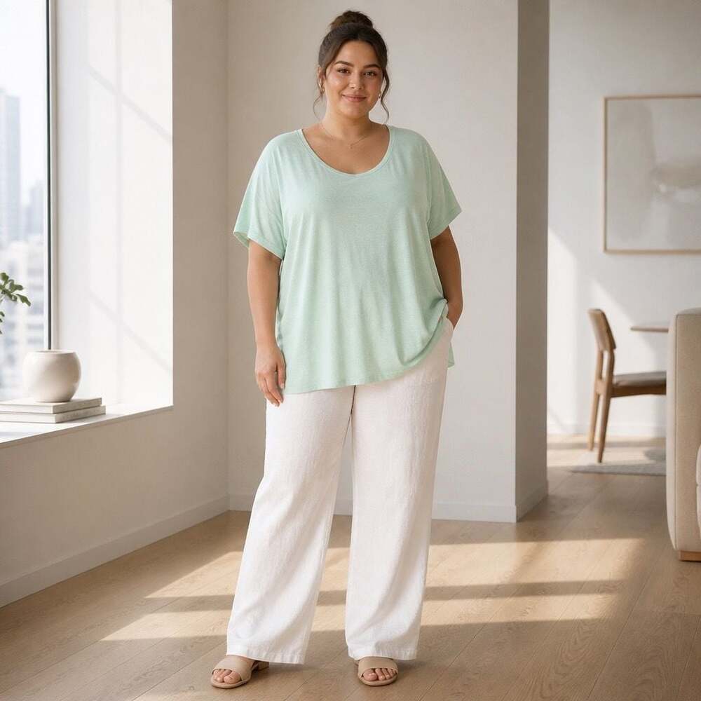 Eileen Fisher 100% Organic Linen Scoop Neck Short Sleeve Tunic Mint Green 3XL